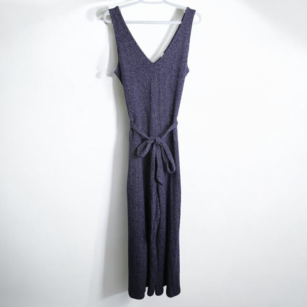 Gap Ribbed Belt-Tie V Neck Knitted Wide Leg Sleeveless Jumpsuit Size Medium